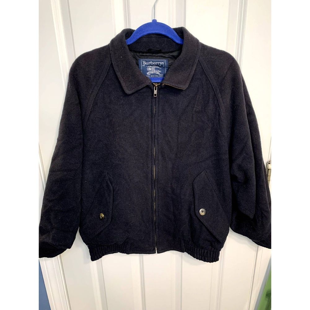 Vintage Burberrys Blue Wool Bomber Jacket Men's Size Small